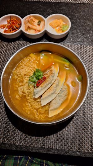 Tofu dumplings in the vegan ramen!! at Das Kimchi in Vienna