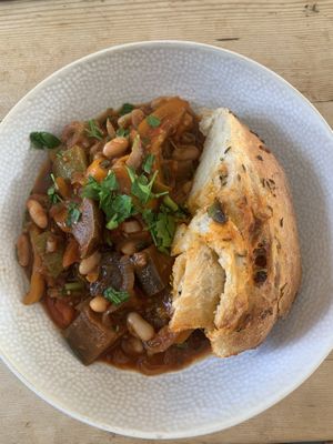 Bread and caponata all vegan and yummy   at Old Barn & Planted by Sai in Colintraive