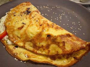 Chickpea omelette (with quite a lot of vegan mayonnaise inside).  at Le Ökola in Tallinn