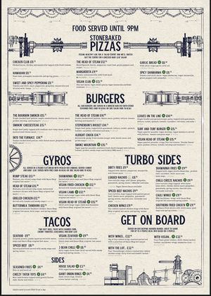 Menu as of May 2024  at Head of Steam in Birmingham