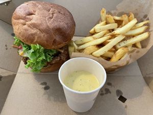 Chick’n burger and fries  at Eden Jaxx - Nørrebro in Copenhagen