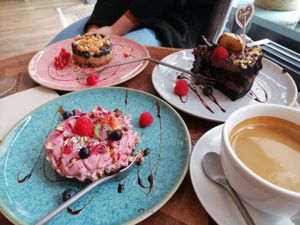 Peanut tarte, cherry poppy tarte and chocolate banana cake at Energetic Life  in Stuttgart