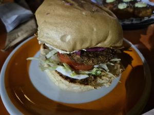 Falafel burger (I also had the tofu fish burger, not pictured, and it was excellent) at Vegan Ti Burguer  in Rio De Janeiro