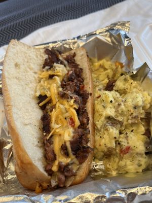 Texas Philly Cheesesteak & Potato Salad  at The Brunch Truck of Amarillo in Amarillo