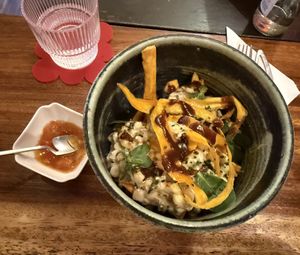 Vegan Poutine Mezclado  at Mezcal & Sal in Puerto Vallarta