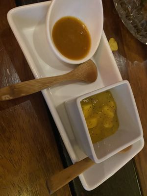 Sauces for the Palomitas  at Mezcal & Sal in Puerto Vallarta