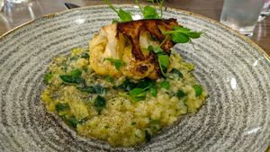 Winter vegetable risotto with charred cauliflower at Scholars in Blackburn