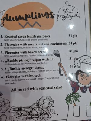 Menu at Pod Przykrywką in Wroclaw