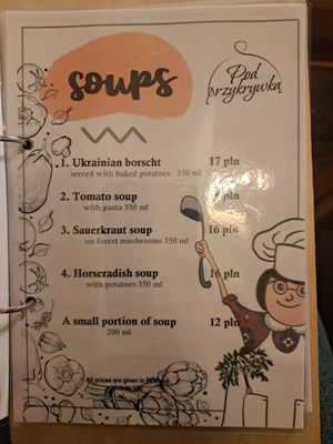 English menu at Pod Przykrywką in Wroclaw