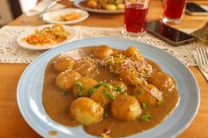 mushroom sauce with kluski at Pod Przykrywką in Wroclaw