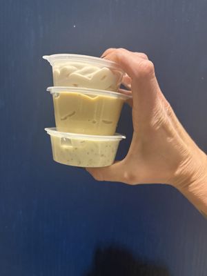 Dips: mayo, hummus and tzatziki  at FED BY NATURE in Limassol