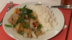 Tofu with garlic and chili with rice  at Zhong Hua in Zurich