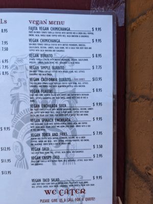 Vegan menu at Salsas Taco Bar in Santa Cruz