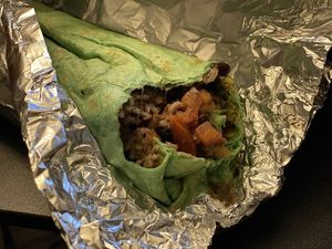 Bite of the vegan burrito at Salsas Taco Bar in Santa Cruz