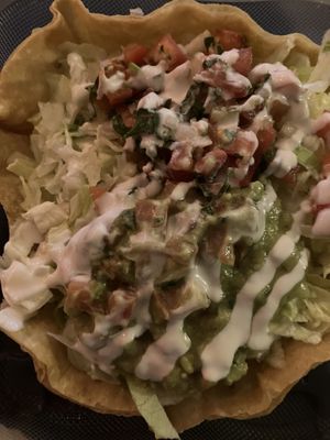 Vegan taco salad! Excellent!   at Salsas Taco Bar in Santa Cruz