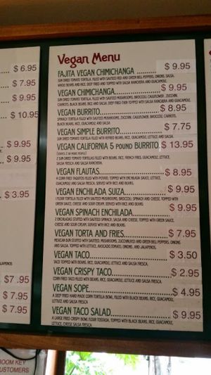 Vegan menu at Salsas Taco Bar in Santa Cruz