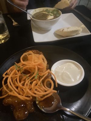 Firecracker cauliflower and dal  at Roatan Oasis in Roatan