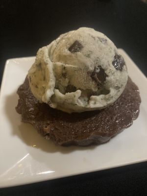 Vegan chocolate chili tart with vegan mint chip ice cream  at Roatan Oasis in Roatan