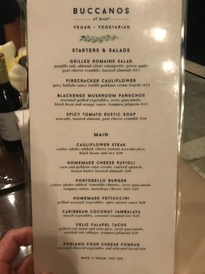 Vegan/Vegetarian menu at Buccanos in Cozumel
