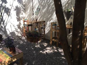 Outdoor seating .  at Planeta Veggie in La Paz