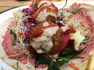 Falafel wrap with fries.  at Planeta Veggie in La Paz