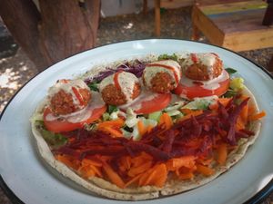 Falafel wrap at Planeta Veggie in La Paz