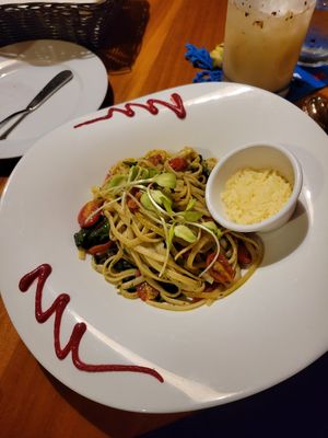 Pasta De Hojas Verdes, parmesan on the side and have it to someone else with me. at Naïa - Beach Bar & Grill in Placencia