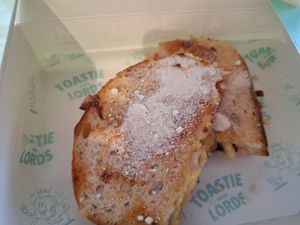Delicious toastie with large surrounding box at Toastie Picton in Picton