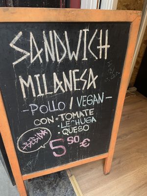 Vegan milanesa (breaded “steak”) sandwich  at Pizza Raval in Barcelona