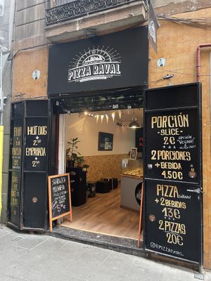 Front of the restaurant. Several vegan options  at Pizza Raval in Barcelona