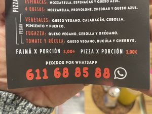 Vegan pizza menu  at Pizza Raval in Barcelona