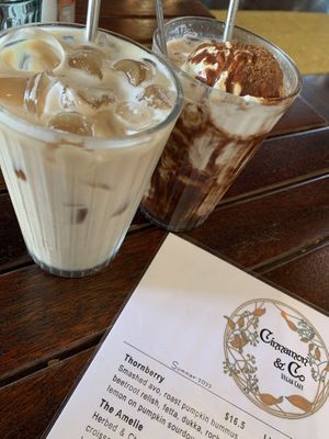 Iced chai & iced chocolate with ice cream  at Cinnamon & Co in West End