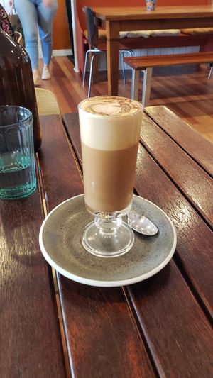 Mocha w macadamia milk at Cinnamon & Co in West End