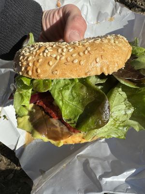 Bagel guacamole bien gras  at Au Pays des Merveilles in Brussels