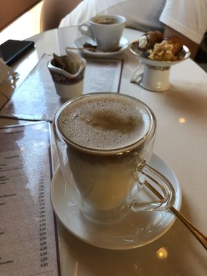 Iced Soy Latte (candy in background not vegan 😢)  at Linda Chirico Ofelè in Porto Ceresio