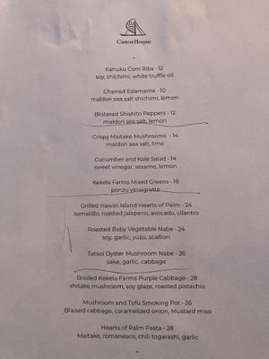 Separate vegan menu  at CanoeHouse in Waimea