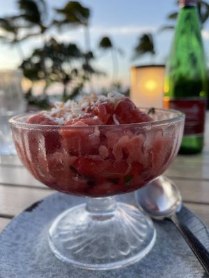 Vegan coconut sorbet dessert.  at CanoeHouse in Waimea