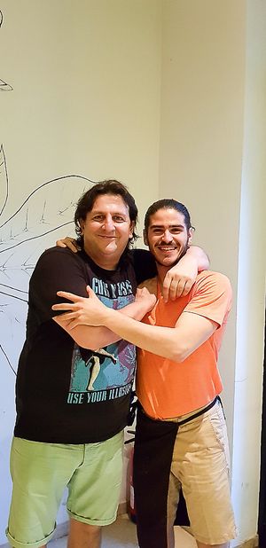 Chief Gorgos (l.) and Riccardo (r.) always welcome me very warmly. See you soon! at Crucina Restaurante in Madrid