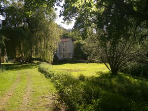 Coming back from a nice walk along the river, to the back of the mill at Moulin de la Cueille in Romagne