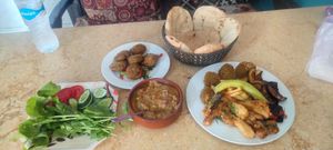 Bread, Salad, Falafel, Beans with Oil and Mix Platter at 3ANDY FOUL in Hurghada