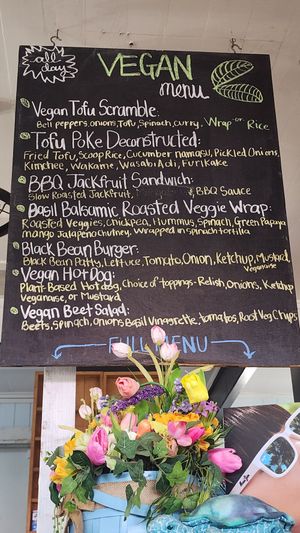 Black board vegan menu at Ma'alea General Store in Wailuku