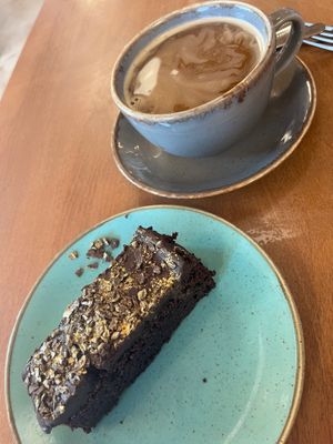 200 deg coffee, oat milk and “choc a lot” cake at North Sea Observatory in Chapel St Leonards