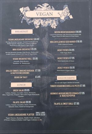 Vegan menu   at North Sea Observatory in Chapel St Leonards