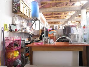 Very small kitchen at Govinda Lila in Cusco