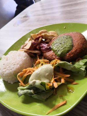 Burger at Govinda Lila in Cusco