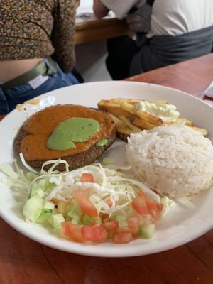 Lentil hamburger   at Govinda Lila in Cusco