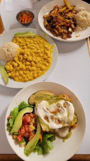 Lasagne, Curry with Chickpeas and Rice at Govinda Lila in Cusco