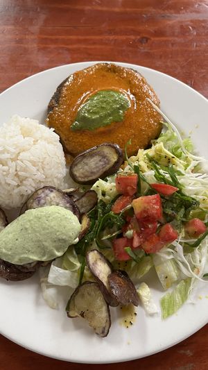 Lentil burger   at Govinda Lila in Cusco