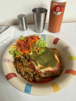 Lasagne at Govinda Lila in Cusco