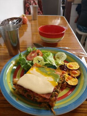 Vegan lasagnas at Govinda Lila in Cusco